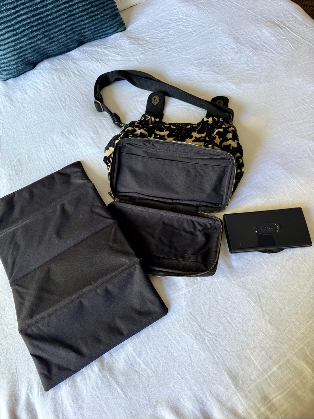 Cake By Petunia Diaper Bag In Black And Cream Plush Damask View 6